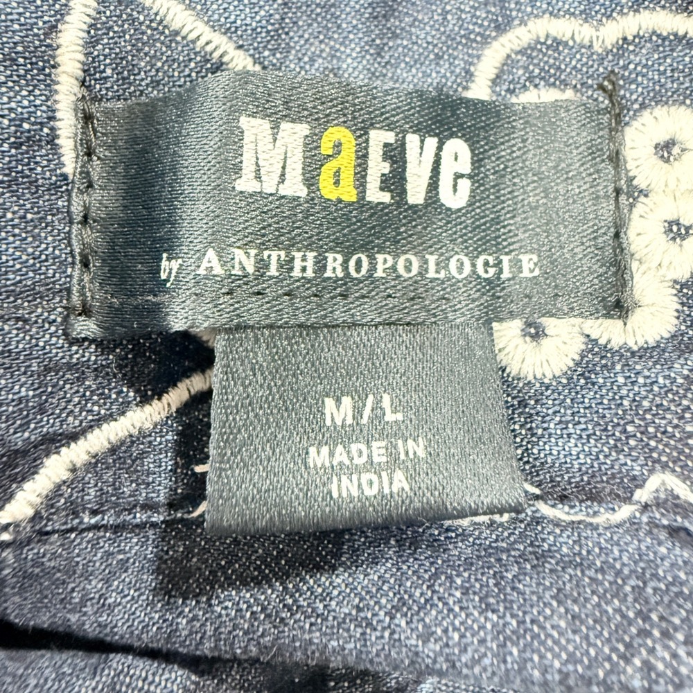 Maeve Anthropologie Denim Shirt M/L Blue Floral Cottagecore Boho Rustic Peasant - Picture 9 of 9